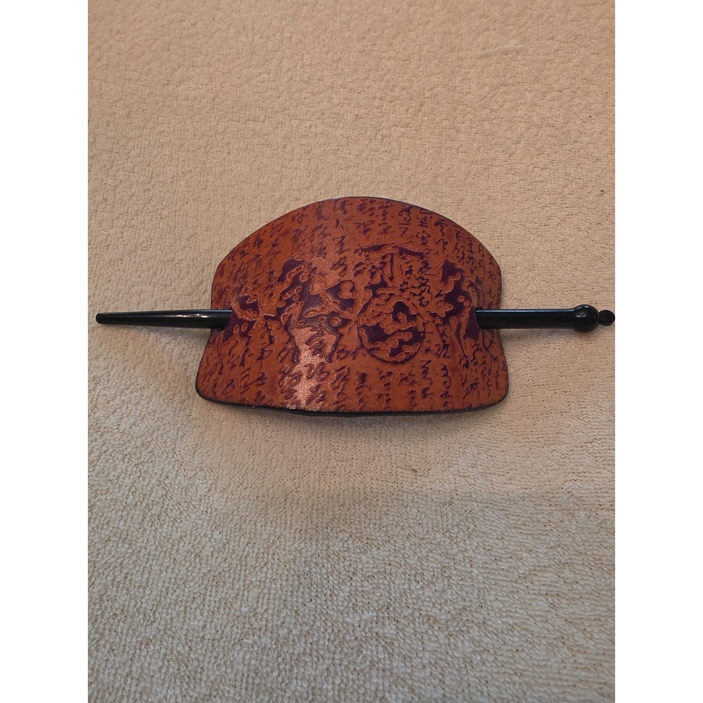 Vintage Style Leather Barrette Hair Slide Stick Pony Tail Holder Accessory Oval